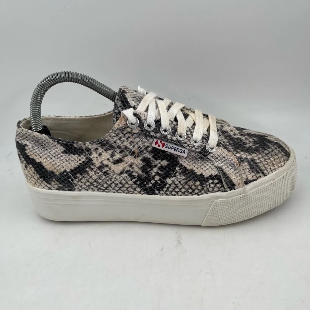 Superga Women’s 2790- Size 8.5 -Platform Snakeprint Lace-Up Fabric Sneaker Shoes